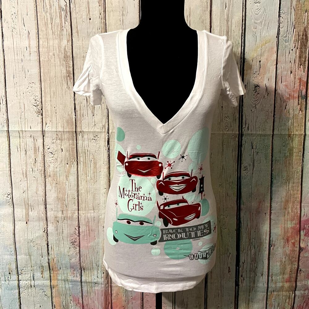 Disney Parks T-Shirt Womens Small White Cars Land The Motorama Girls Graphic Tee